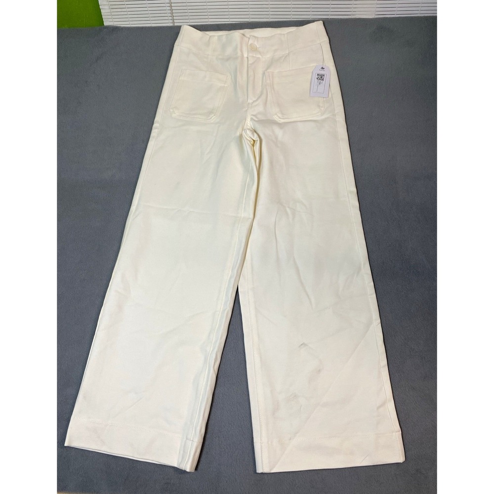 Time and Tru Women's 6 Ivory Pull-On Dress Pants Stretch Pockets Baggy Wide Leg